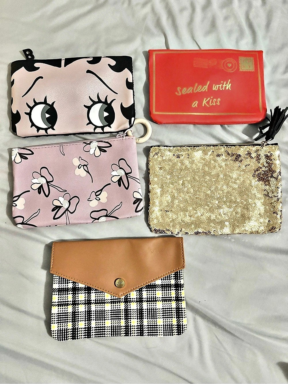 Set of 10 Ipsy Assorted Cosmetic Pouch Set Pink & Black
